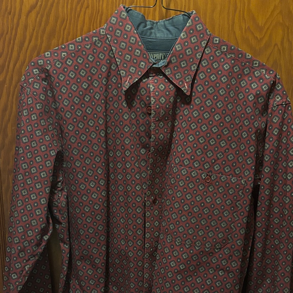 Wrangler 20X Vintage Burgundy Diamond Pattern Men's Shirt
